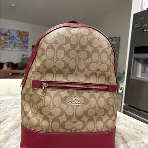 Coach Tan and Red Signature Backpack